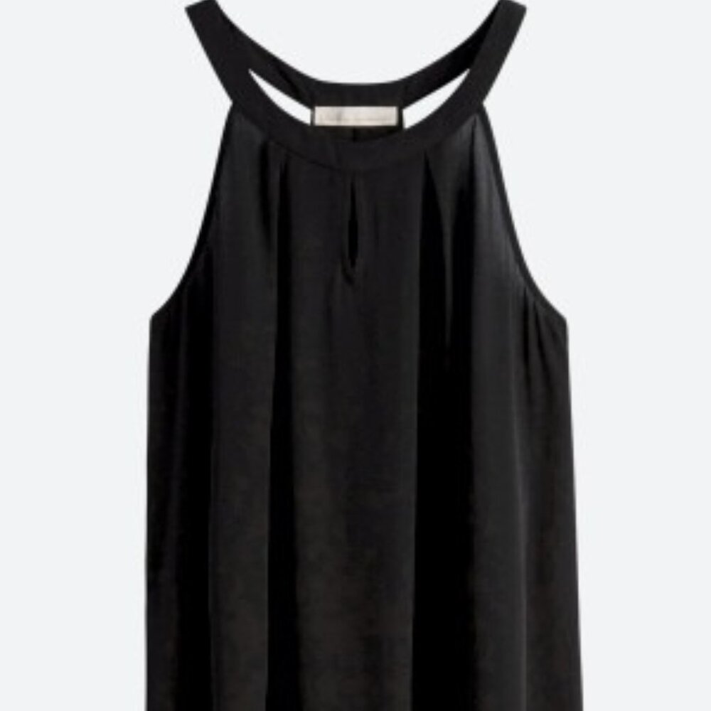 Creative Commune Black Sleeveless Halter Top with Keyhole Cutout & Fringe Detail